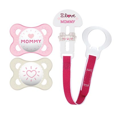 MAM Love & Affection Age 0-6 Months I Love Mommy Pacifiers and Clip Set