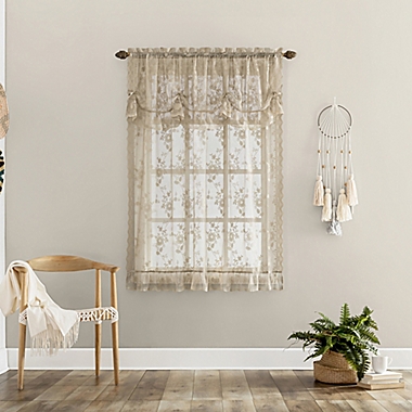 No. 918 Alison Floral Lace Sheer 64-Inch Rod Pocket Window Tie-up Shade in Oatmeal. View a larger version of this product image.