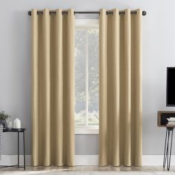 Sun Zero Channing Grid 96-Inch Grommet 100% Blackout Curtain Panel in Soft Gold