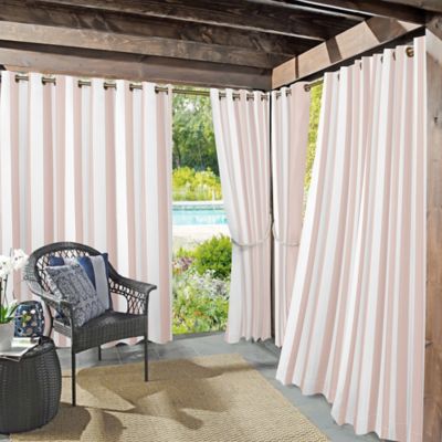 Sun Zero Valencia Cabana Stripe Indoor/Outdoor 95-Inch Grommet Window Curtain Panel in Rose Quartz