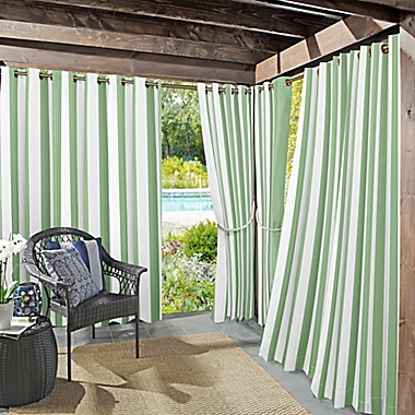 Sun Zero Valencia Cabana Stripe Indoor/Outdoor 84-Inch Grommet Window Curtain Panel in Spa Green. View a larger version of this product image.