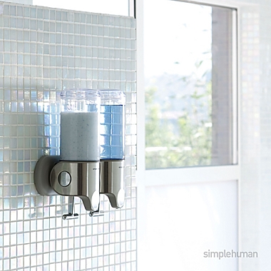 simplehuman&reg; Wall-Mount Double Soap Dispenser Pumps in Chrome. View a larger version of this product image.