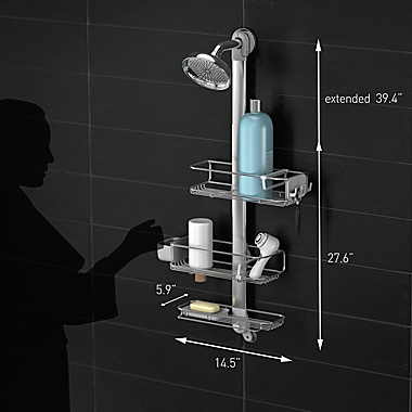 simplehuman&reg; Adjustable Shower Caddy Plus in Stainless Steel. View a larger version of this product image.