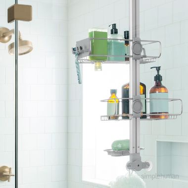 simplehuman&reg; Over-the-Door Shower Caddy in Stainless Steel. View a larger version of this product image.