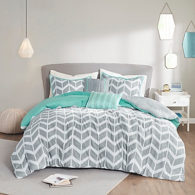 Nadia Reversible Duvet Cover Set in Teal. View a larger version of this product image.