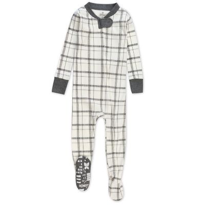 The Honest Company&reg; Plaid Snow Organic Cotton Snug-Fit Footed Pajama in White/Navy