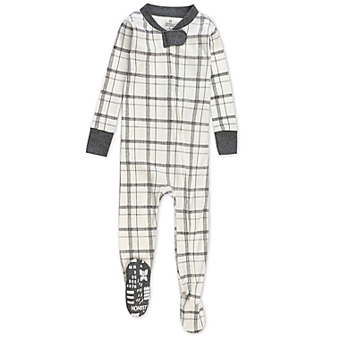 The Honest Company&reg; Size 12M Plaid Snow Organic Cotton Snug-Fit Footed Pajama in White/Navy. View a larger version of this product image.