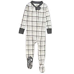 The Honest Company® Size 12M Plaid Snow Organic Cotton Snug-Fit Footed Pajama in White/Navy