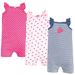 Hudson Baby&reg; Size 6-9M 3-Pack Strawberry Sleeveless Rompers in Pink