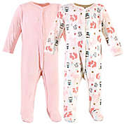 Hudson Baby&reg; 2-Pack Forest Sleep and Play Footies in Pink