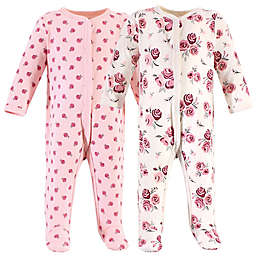 Hudson Baby® Size 6-9M 2-Pack Rose Sleep and Play Footies in Pink