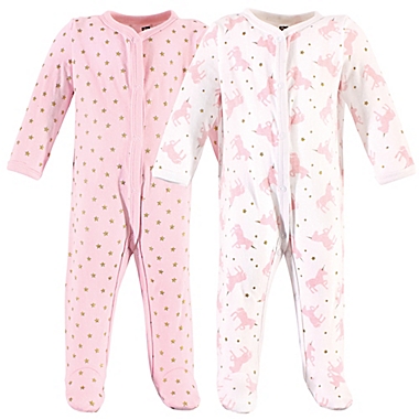 Hudson Baby&reg; Size 6-9M 2-Pack Sparkle Unicorn Sleep and Play Footies in Pink. View a larger version of this product image.