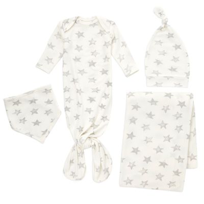 aden + anais&trade; Newborn 4-Piece Star Gown, Hat, Bib, and Swaddle Blanket Set in Grey