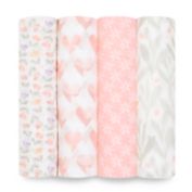 aden + anais essentials&reg; 4-Pack Piece of Heart Cotton Muslin Swaddle Blankets in Pink