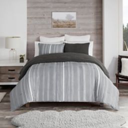UGG® Devon Sherpa 3-Piece Full/Queen Reversible Comforter Set in Charcoal Stripe