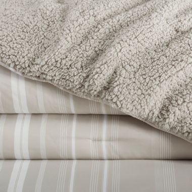 UGG&reg; Devon Sherpa 3-Piece Full/Queen Reversible Comforter Set in Shoreline Stripe. View a larger version of this product image.
