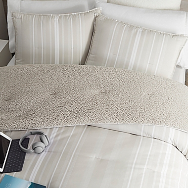UGG&reg; Devon Sherpa 3-Piece Reversible King Comforter Set in Shoreline Stripe. View a larger version of this product image.