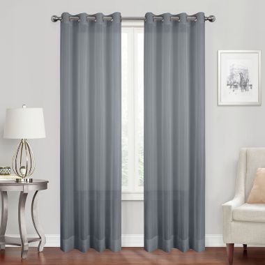 Simply Essential&trade; Voile 63-Inch Grommet Sheer Window Curtain Panel in Charcoal (Single). View a larger version of this product image.