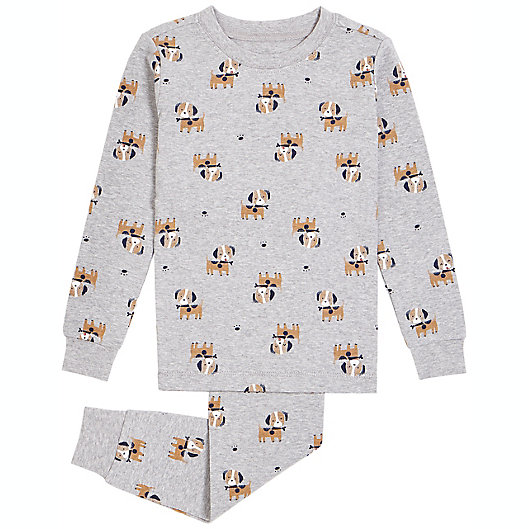 Alternate image 1 for Petit Lem Size 18M 2-Piece Dog Organic Cotton Pajama Top and Bottom Set in Grey