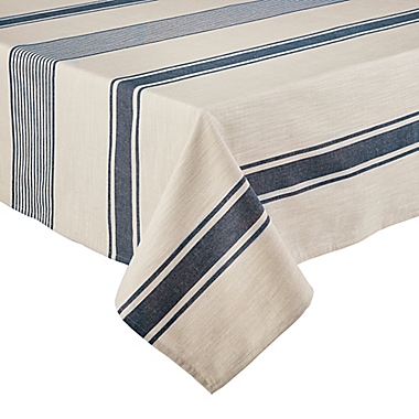 Our Table&trade; Ezra 60-Inch x 84-Inch Oblong Variegated Stripe Tablecloth in Navy. View a larger version of this product image.