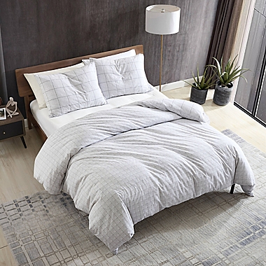 Kenneth Cole New York&reg; Holden Grid Grey King Comforter Set in Grey. View a larger version of this product image.