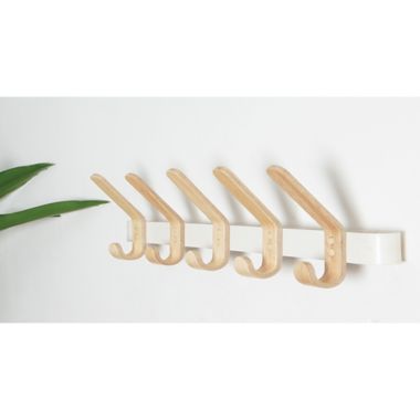 Squared Away&reg; Wall Mounted Ash Wood 5-Hook Rack in Coconut Milk. View a larger version of this product image.
