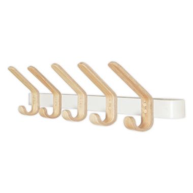 Squared Away&reg; Wall Mounted Ash Wood 5-Hook Rack in Coconut Milk. View a larger version of this product image.