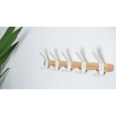 Squared Away&trade; Wall Mounted 5-Hook Wood and Metal Rack in Coconut Milk. View a larger version of this product image.
