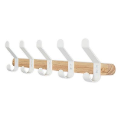 Squared Away&trade; Wall Mounted 5-Hook Wood and Metal Rack in Coconut Milk