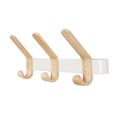 Squared Away&reg; Wall Mounted Ash Wood 3-Hook Rack in Coconut Milk. View a larger version of this product image.