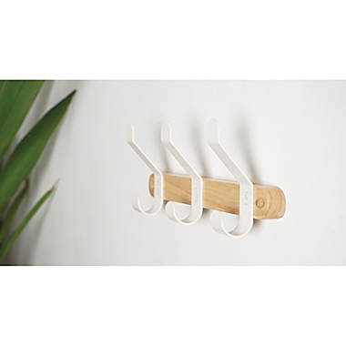 Squared Away&trade; Wall Mounted 3-Hook Wood and Metal Rack in Coconut Milk. View a larger version of this product image.