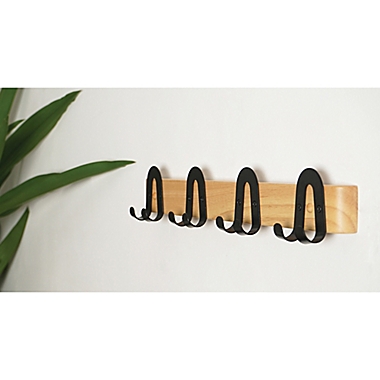 Squared Away&trade; Wall Mounted 4-Hook Wood and Metal Rack in Phantom. View a larger version of this product image.