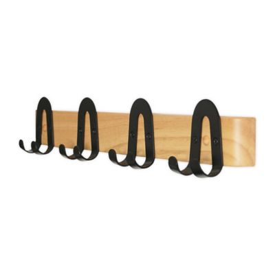 Squared Away&trade; Wall Mounted 4-Hook Wood and Metal Rack in Phantom