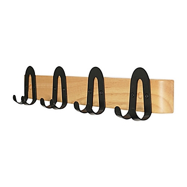 Squared Away&trade; Wall Mounted 4-Hook Wood and Metal Rack in Phantom. View a larger version of this product image.