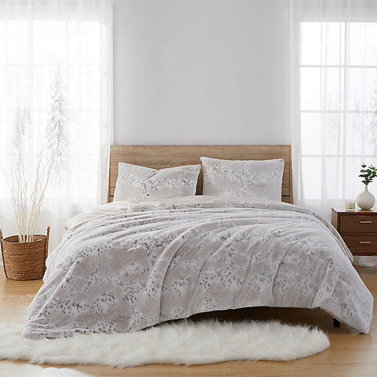 Luxury 4pc Reversible Brown Faux Fur Comforter Set AND Decorative Pillow 