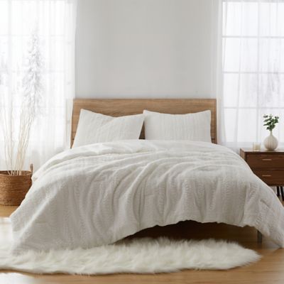 Textured Faux Fur 3-Piece Full/Queen Comforter Set in White