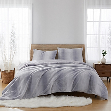 Striped Faux Fur 3-Piece Full/Queen Comforter Set in Grey. View a larger version of this product image.