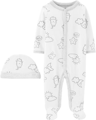 carter&#39;s&reg; 2-Piece Milk and Sky Cap and Snap-Up Sleep &amp; Play Set in White