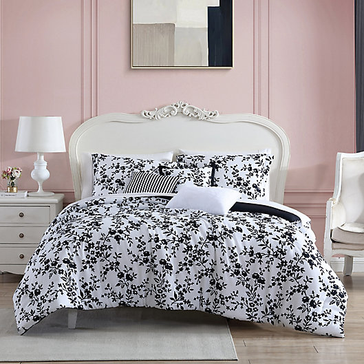 Alternate image 1 for Betsy Johnson® Pretty Floral Black Full/Queen Comforter Bonus Set in Black