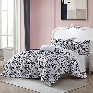 Betsy Johnson&reg; Pretty Floral Black 6-Piece Full/Queen Comforter Bonus Set in Black. View a larger version of this product image.