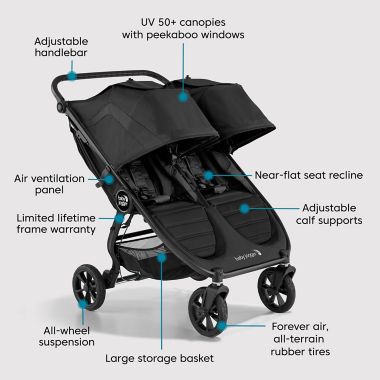 Baby Jogger&reg; City Mini&reg; GT2 All-Terrain Double Stroller in Jet. View a larger version of this product image.