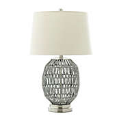 Ridge Road Decor Woven Rope Table Lamp in Grey with Linen Shade
