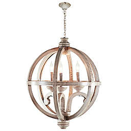 Ridge Road Décor Wood Rustic Caged Chandelier in Gold