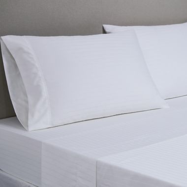 Nestwell&trade; Pima Cotton 500-Thread-Count Queen Sheet Set in White Stripe. View a larger version of this product image.