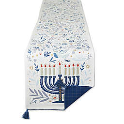 Hanukkah Menorah Table Runner in White/Blue