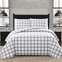 London Fog® Plaid Flannel 2-Piece Twin/Twin XL Duvet Set in White and Grey