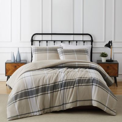 3pc Full/Queen Preston Plaid Flannel Comforter Set Khaki - Truly Soft