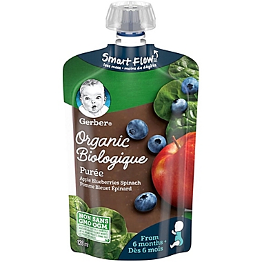 Gerber&reg; 128 ml Organic Apple Blueberry Spinach Baby Puree. View a larger version of this product image.
