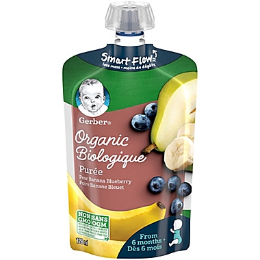 Gerber&reg; 128 ml Organic Pear Banana Blueberry Baby Puree. View a larger version of this product image.