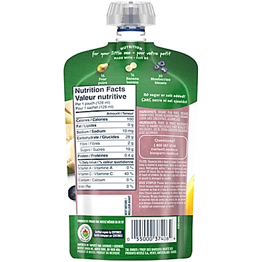 Gerber&reg; 128 ml Organic Pear Banana Blueberry Baby Puree. View a larger version of this product image.